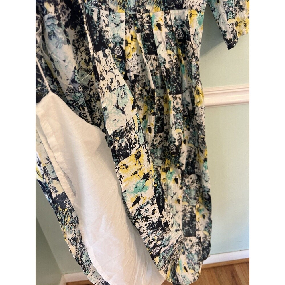 ESHAKTI 1X 18 Midi Geometric Dress Long Sleeve Pleated Cotton Blue Yellow High - Picture 5 of 7